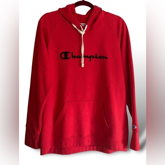 Champion Red Fleece Hoodie Mens Size XL/TG/EG Pre-Owned Excellent Condition - Picture 1 of 11